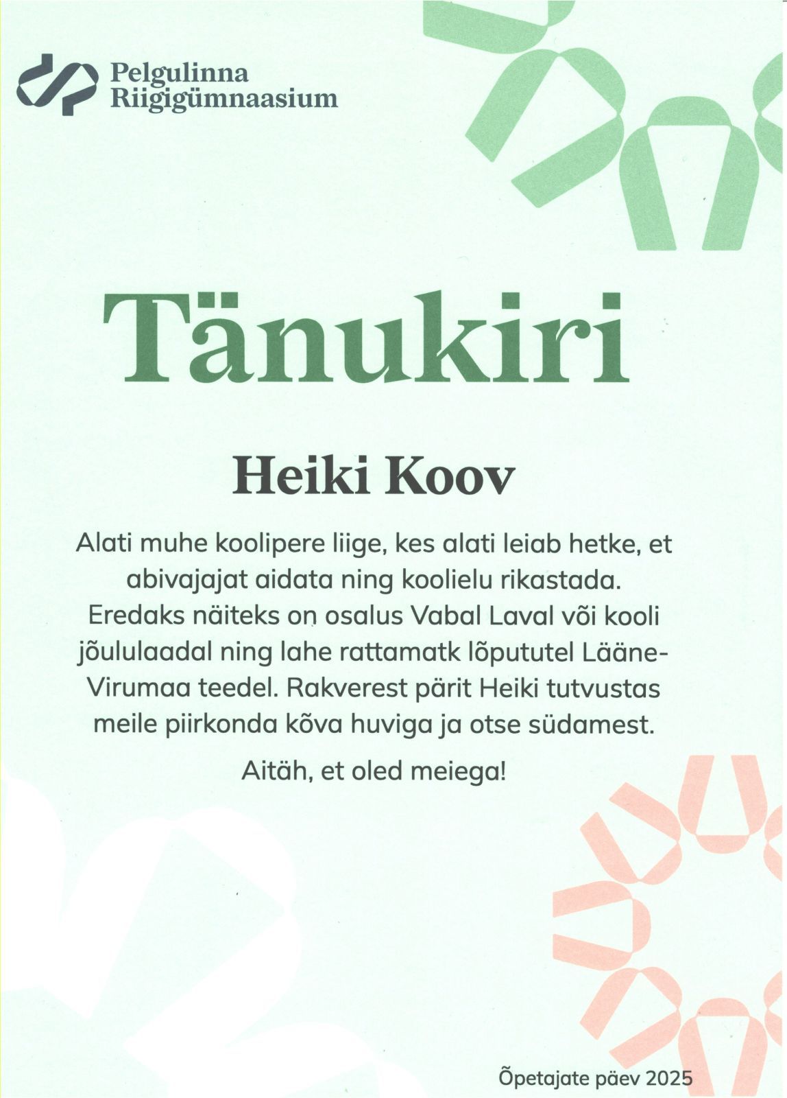 Heiki Koov, PERG õpetajate päev