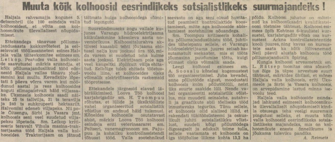 „Talurahvaleht“ 8.12.1949